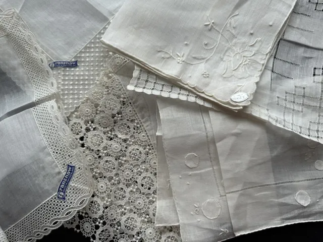 A+ Vintage Lot 6 UNUSED White Hankies Lace Edgings Net Embroidered Wedding Bride