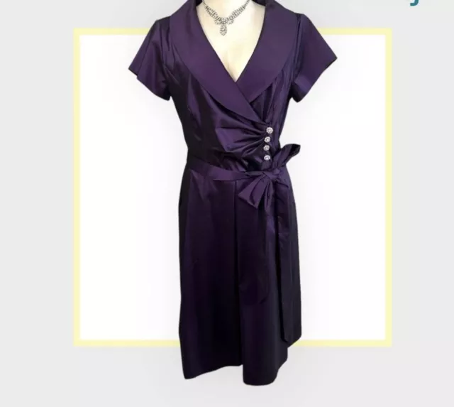 JULIAN TAYLOR size 16 deep purple satin evening dress ornate diamond buttons