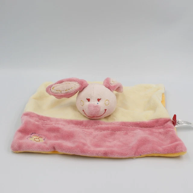 Doudou plat lapin rose blanc orange fleur TEX BABY - 2311