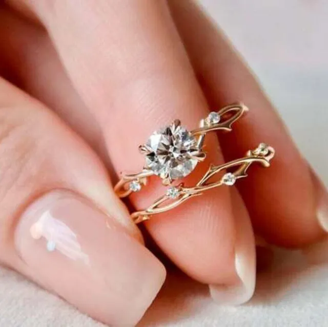 2Ct Round Cut Lab Created Diamond Wedding Bridal 14Ct Rose Gold Filled Ring Set