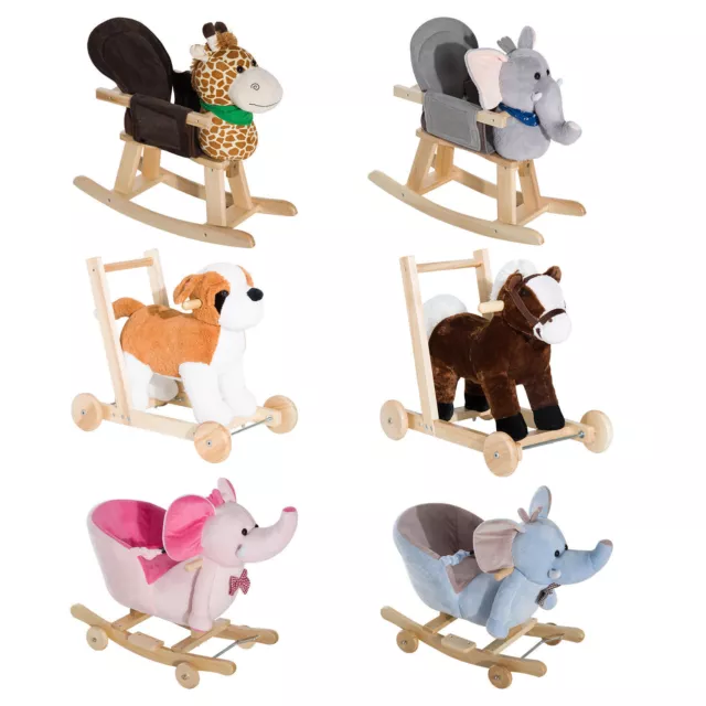 New Plush Rocking Horse for Children Ride on Toy w/ Wooden Wheels Songs Handle