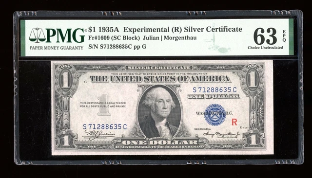 DBR 1935-A $1 Silver Experimental (R) Fr. 1609 PMG 63 EPQ Serial S71288635C