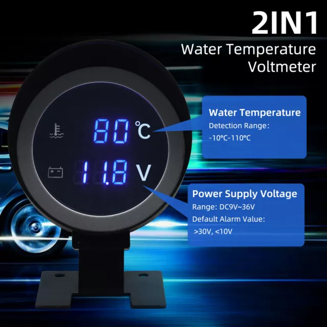 12V/24V Car Digital Voltmeter Water Temp Temperature Gauge w/ Sensor 10mm