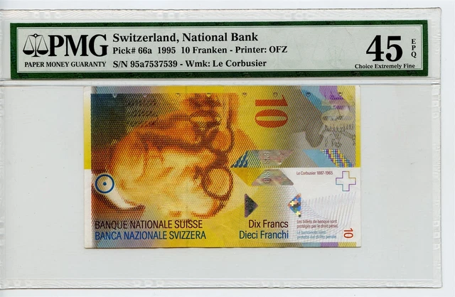SWITZERLAND 1995 10 Franken P# 66a PMG 45 EPQ -GAJ