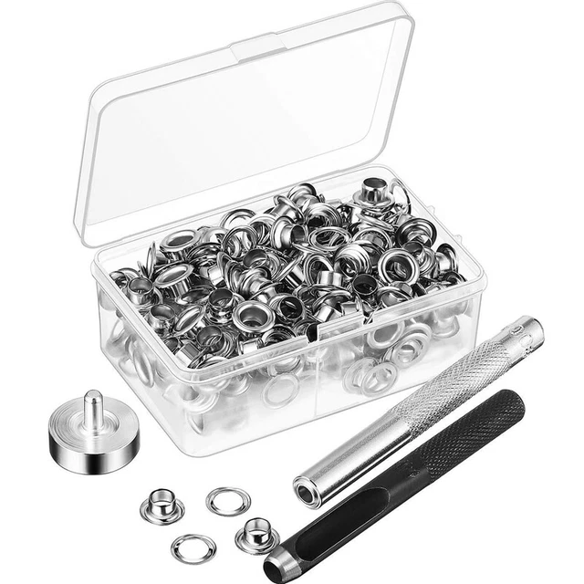 100Pcs Metal Set 6mm Grommet Rings Kit with Mounting Punch Rod for DIYV7