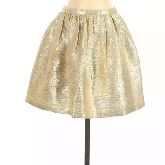 PJK Patterson J. Kincaid x the man repeller Gold Mini Skirt sz L Silk Blend