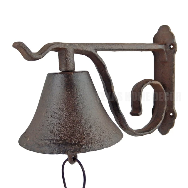 Farmhouse Dinner Bell Scrolls Cast Iron Wall Mount Rustic Brown Country Western