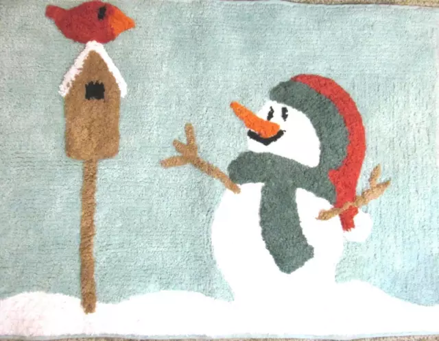 Winter Bath Mat SNOWMAN LAND Holiday Kitchen Rug 21 x 31 in Raised Tufted Cotton