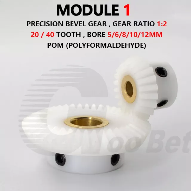 Module 1 Bevel Gear POM Plastic Miter Gear 90° 1:2 Pairing 20/40 Tooth Precision