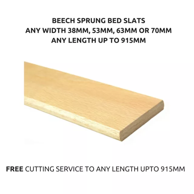 Beech Replacement Wooden Curved Sprung Bed Slats 38mm 53mm 63mm 70mm Any Length