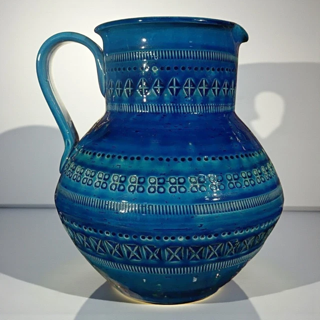 VINTAGE BITOSSI FLAVIA Montelupo Rimini Blue Ceramic Pitcher Vase