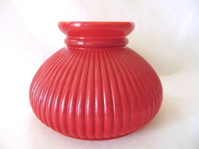 Vintage Ribbed RED MILK GLASS Student Oil Kerosene Lamp Shade, Fits Aladdin
