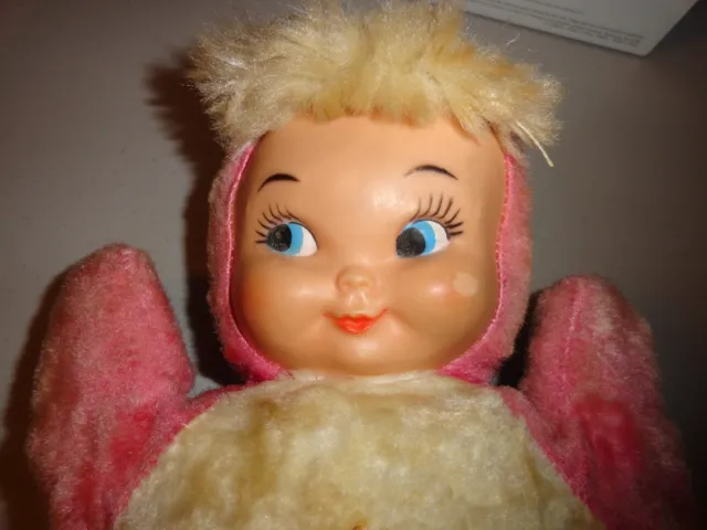 Vintage Expert Toys Vinyl Face Plush Doll Pink and White 14 inches tall