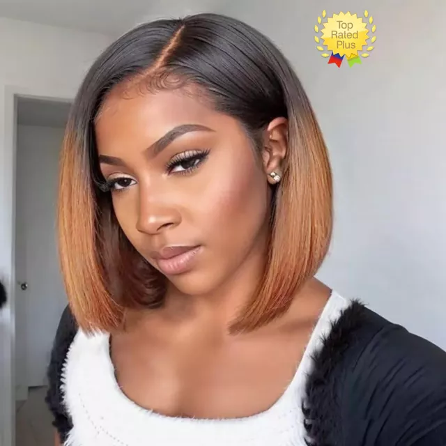 Ombre Brown 1B/30 Bob Wig Human Hair Short Straight 13x4 HD Lace Front Bob Wigs