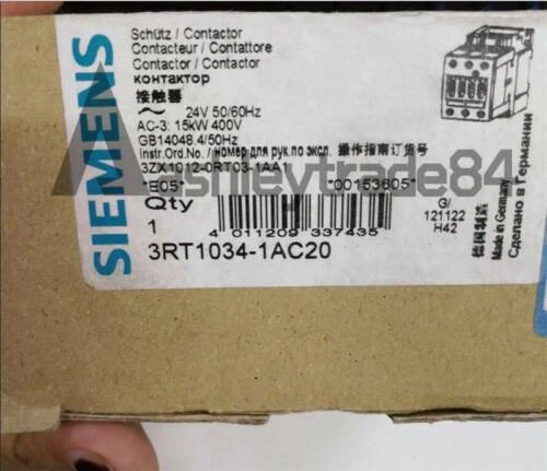 New 1PC Siemens Contactor 3RT1034-1AC20 24VAC 32 AMP 3 POLE 3RT10341AC20
