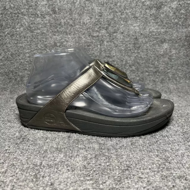 FitFlop Wedge Sandals Womens Size 9 Gray Metallic Slip On Flip Flops
