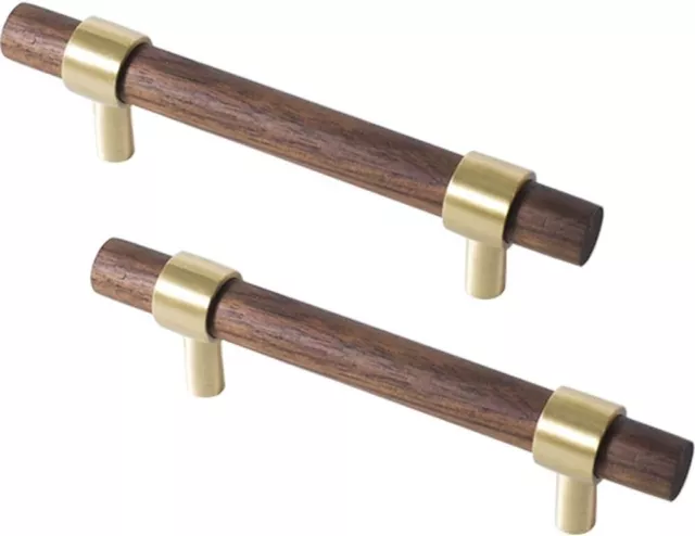 PLAFUETO 2Pcs Drawer Pulls Brass Walnut Kitchen