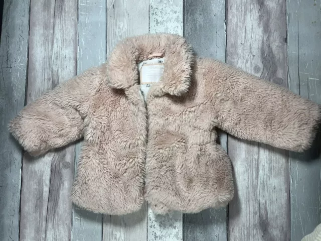 tu Pink girls faux Fur Jacket coat 12-18 months 1 1.5 Years Warm Winter Cosy