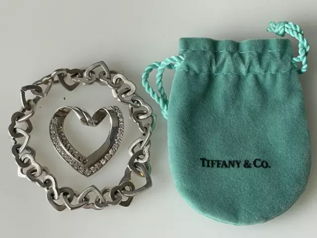Vintage TIFFANY & Co 925 SILVER HEART SHAPE Pendant and Bracelet