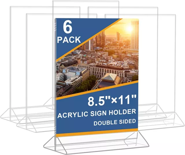 6Pack Acrylic Sign Holder 8.5"x11" Vertical Double-Sided Flyer Display Stands