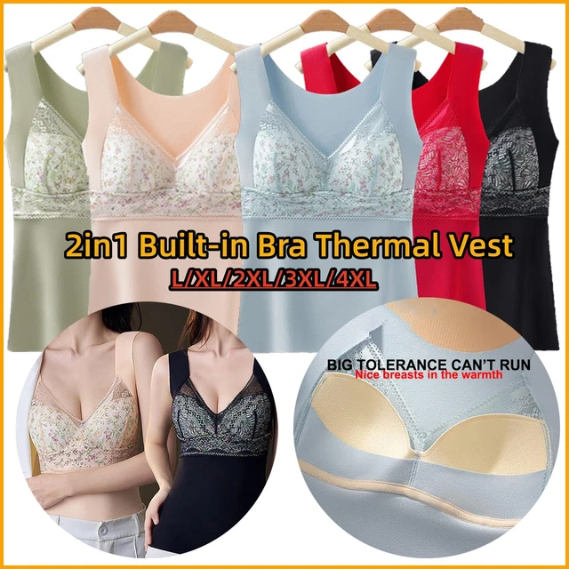 2-in-1 Built-in Bra Lace Thermal Underwear Women's Negative Ions Warm Vest