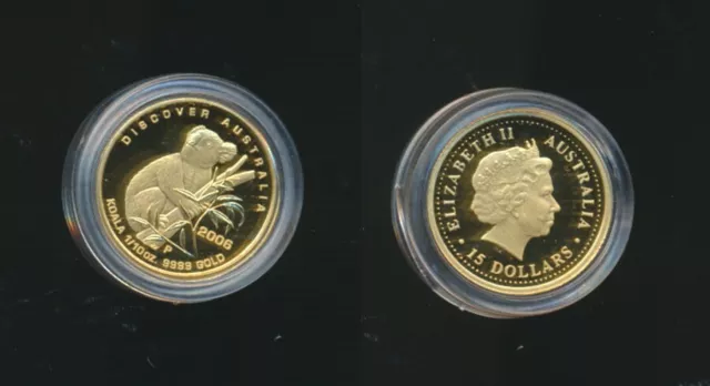 Australia: 2008 $15 1/10oz 9999 Proof Gold Koala Coin, Discover Australia Series