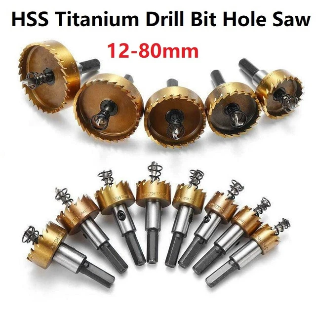 12-80mm HSS Titanium Drill Bit Hole Saw Stainless Steel Metal Alloy Drilling UK