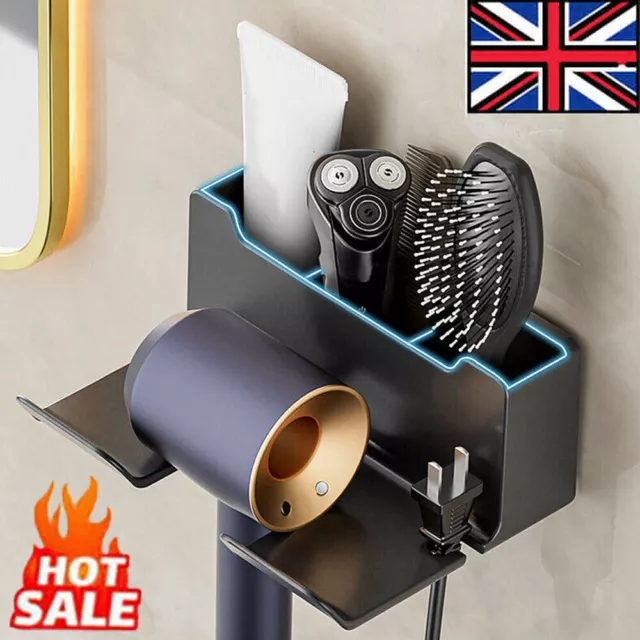 Bathroom Hair Dryer Storage Organizer Comb Rack Holder Wall Mounted Stand UK