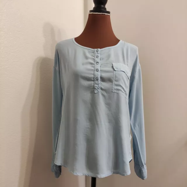 Splendid Women's Blue Long Roll Tab Sleeve Shirt Small