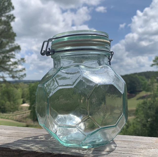Vintage Hermetic Glass Soccer BaLl Jar - Green Tint - Italy Storage Kitchen