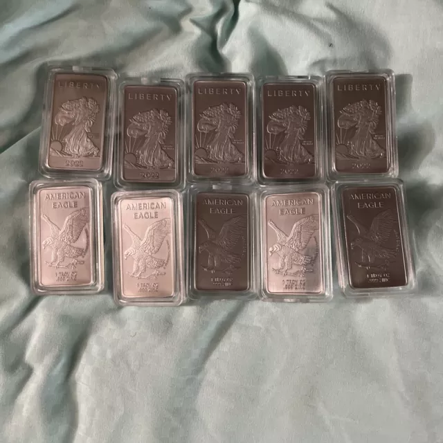 10 Bars Troy .OZ .999 Zinc Precious Metal Liberty Eagle  Zinc Bar Silver