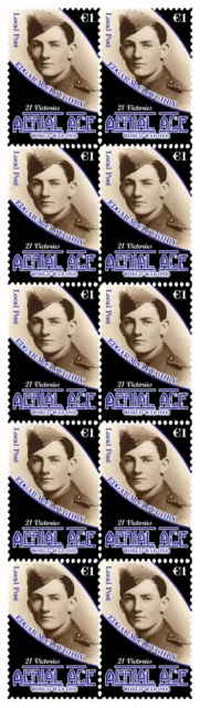 EDGAR McCLOUGHRY AUSTRALIAN FIGHTER ACE WW 1 STRIP OF 10 MINT VIGNETTE STAMPS