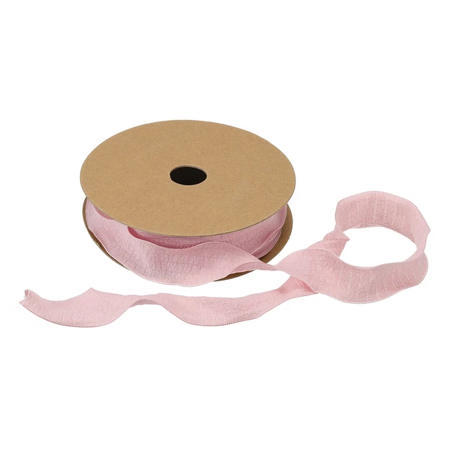 Cinta satinada de 1 pulgada 10 yardas doble borde volante rosa color liso