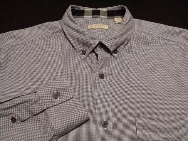 Burberry Brit Mens Large Shirt Long Sleeve Button-Down Blue Plaid 100% Cotton