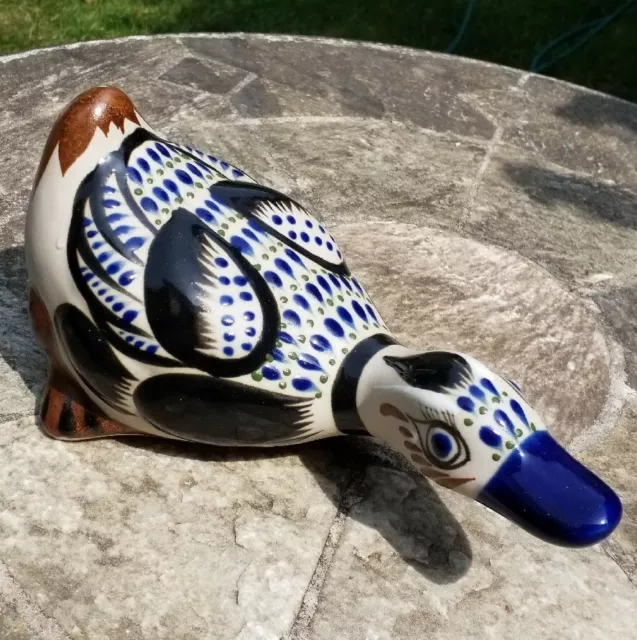 Vintage (1960) Mexikanische Volkskunst Keramik handbemalt Tonala Ente 20 cm lang