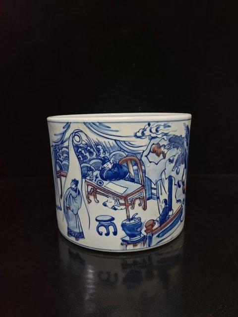 Chinese Blue&White Porcelain Handmade Exquisite Figure Story Brush Pots ac2922