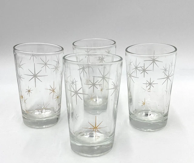 VTG Royal Star Glow Atomic Sun Starburst Juice Drinking Glasses Gold Set of 4