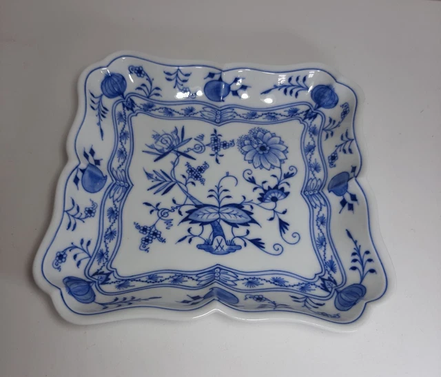 Plat Carré / Bol Porcelaine MEISSEN Motif "Blaue Zwiebel" (Oignon Bleu) - Fin Du XIXe Siècle - Environ 24 Cm