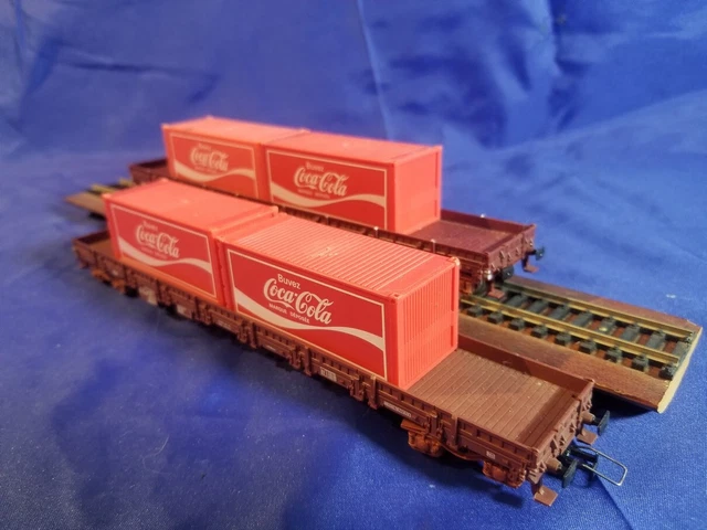 Lot De 2 Wagons Marchandises HO Märklin 3 Rails - Plateforme à Bogies, Occasion