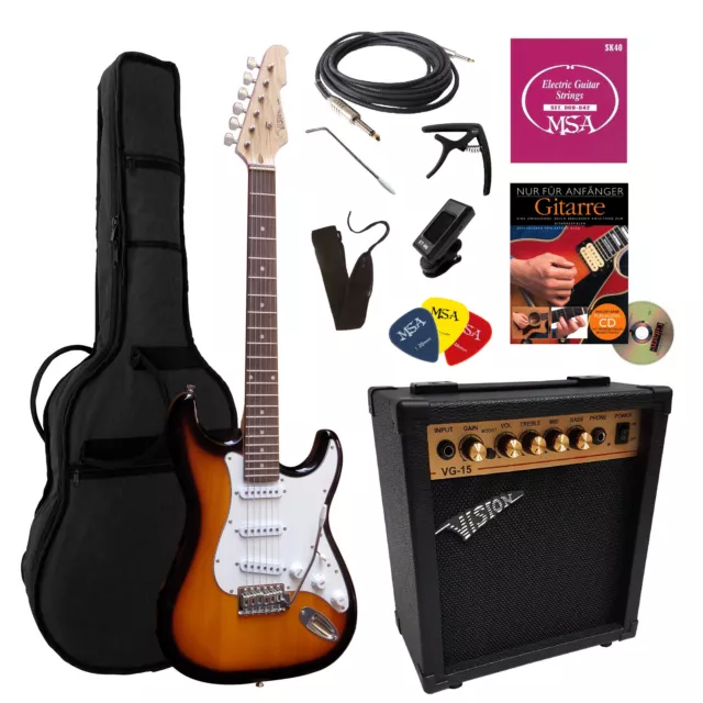 MSA 4/4 E-Gitarre Speziel Set Kit 39" Elektrogitarre mit Verstärker Tuner Schule