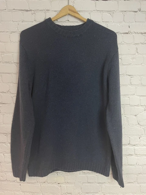 Line Of Trade Medium 100% Donegal Wool Sweater Blue Crew Neck Elbow Patch