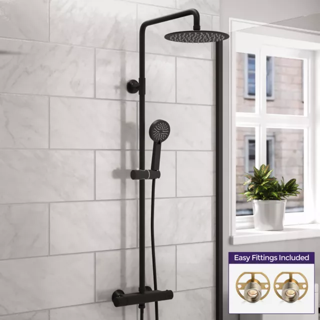 Modern Round Matte Black Exposed Thermostatic Mixer Shower Set With Easy Fitting