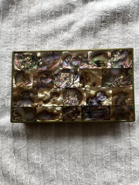 Gorgeous Abalone, pewter, hard wood, and copper Box.  1950’s made in Mexico 
