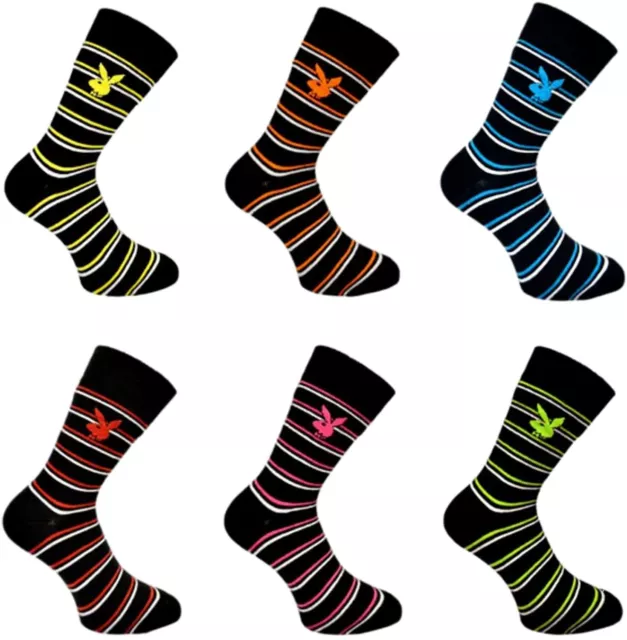 New 3 Pair of Men's UK 6-11 Playboy Stripe Colourful Dress Socks