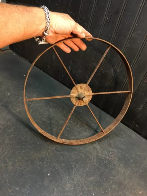 Antique 14" Solid Metal Steel Wheel 6 Spoke Hub Wheelbarrow Cart Wagon