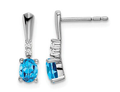 7/10 Carat (ctw) Blue Topaz Earrings in 14K White Gold with Accent Diamo
