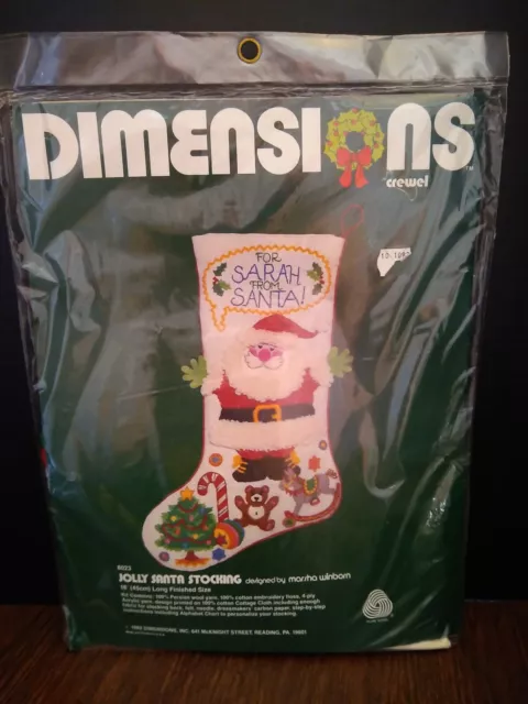 Dimensions Crewel Stitchery Christmas STOCKING KIT, OLD FASHIONED  SANTA,8008,18