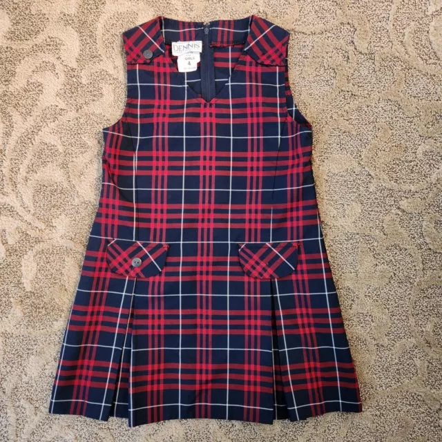 Dennis Made USA Girls School Uniform Dress Plaid Pleated Jumper Red Sleeveless