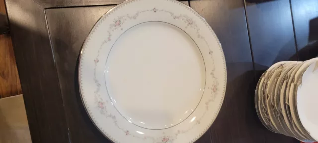 Noritake Fairmont China #6102 Platinum Trim Pink Rose Dinner Plate