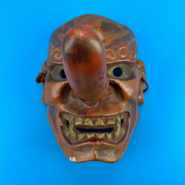 VINTAGE JAPANESE CERAMIC Noh Demon Tengu Theater Mask Japan Red Long